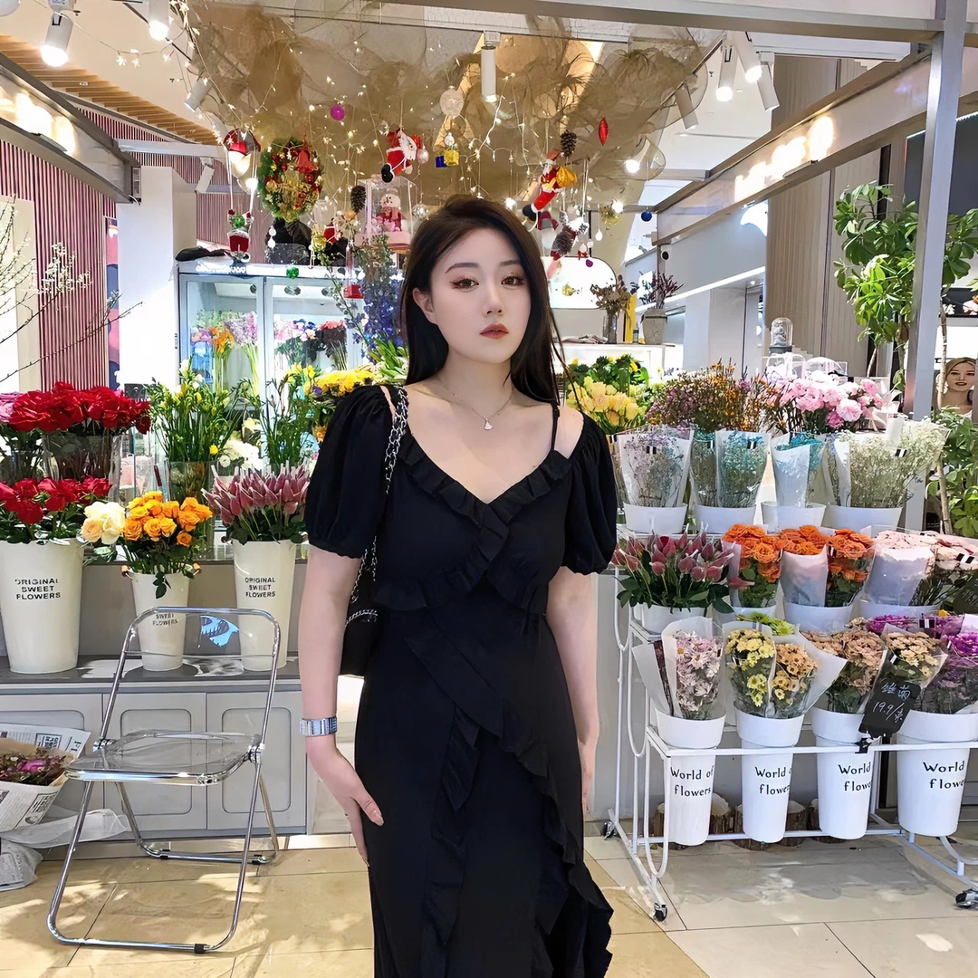 【琪琪推荐】大码女装新款夏季设计感法式荷叶边连衣裙D1742QQ