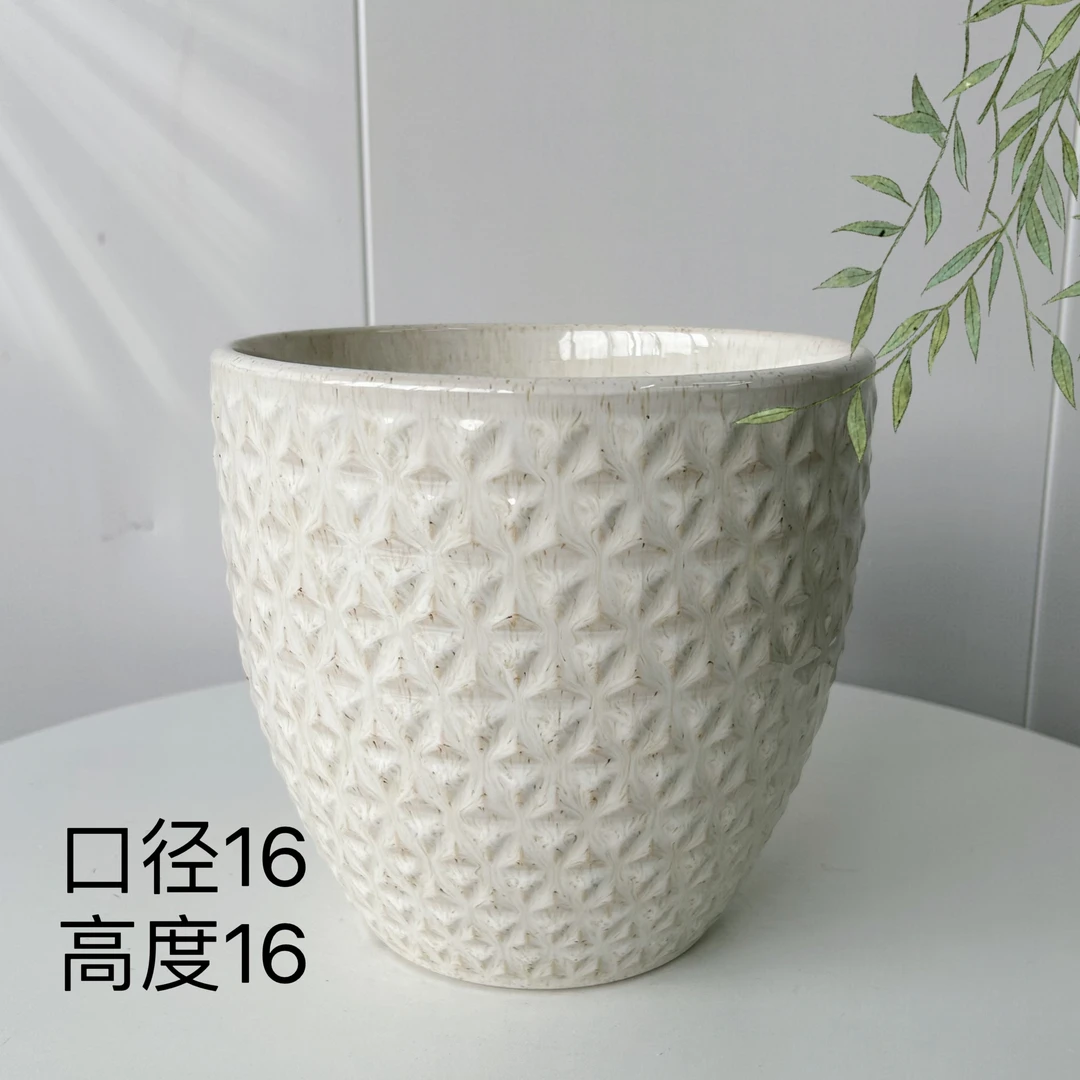 小号麦芽三菱钻陶瓷花盆口径16高度16创意陶瓷摆件