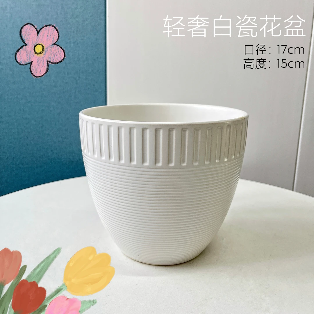 （主播补贴）小号轻奢白瓷盆口17高15室内简约阳台客厅绿植盆栽