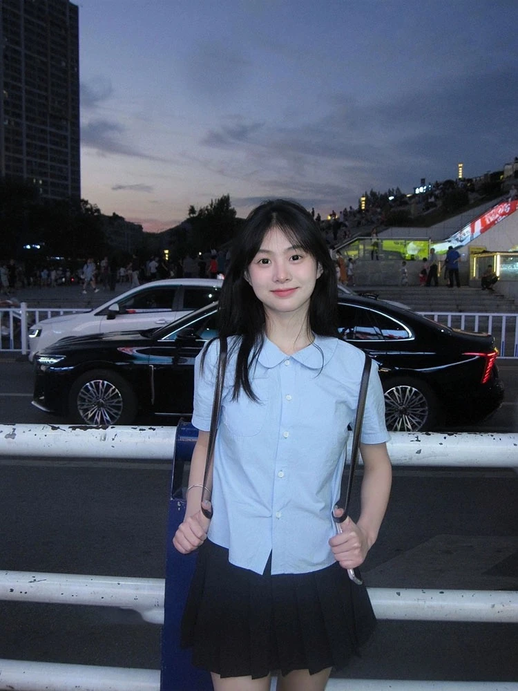 日系学院风甜美娃娃领短袖衬衫套装女夏季收腰显瘦可盐可甜两件套