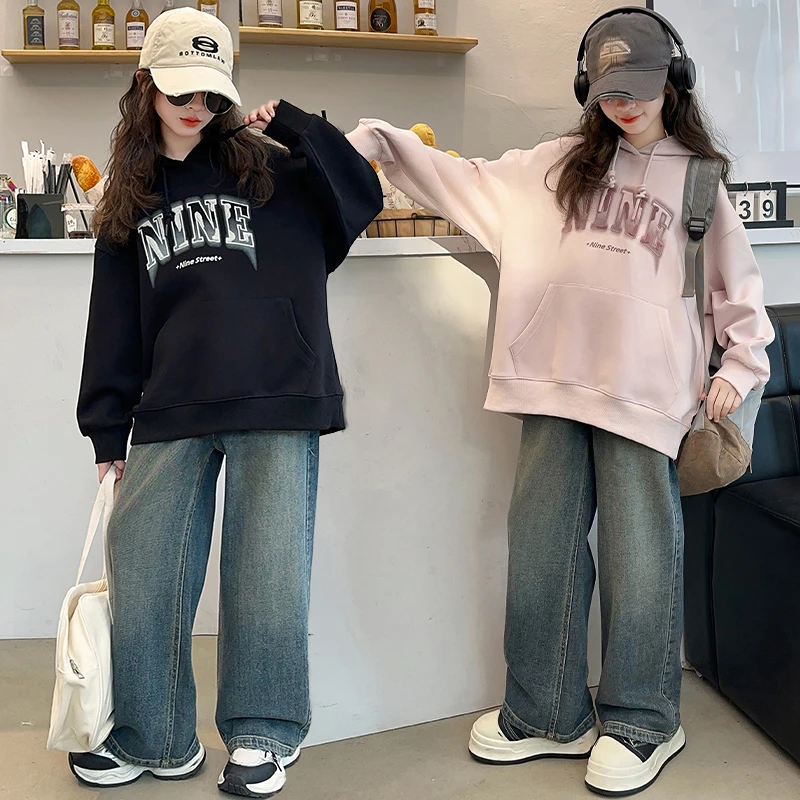 女童休闲卫衣女孩新款字母印花连帽卫衣中大童长袖百搭学生秋季潮