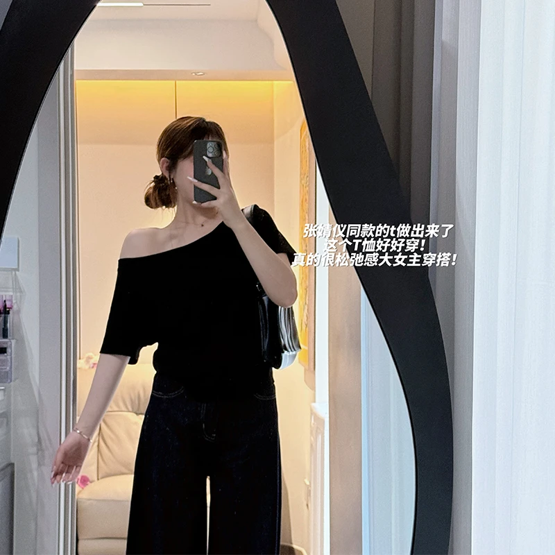 大G.Especial【婧仪私服】明星同款斜肩T恤女时尚上衣K424Y10194
