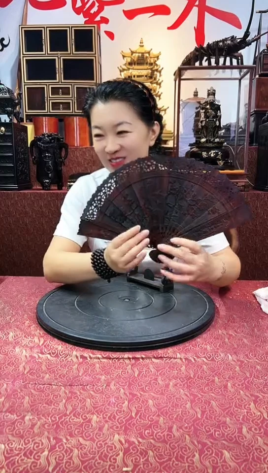 【闪购商品】红酸枝木类成套家具老挝大红酸枝镂雕喜上眉梢折扇摆件