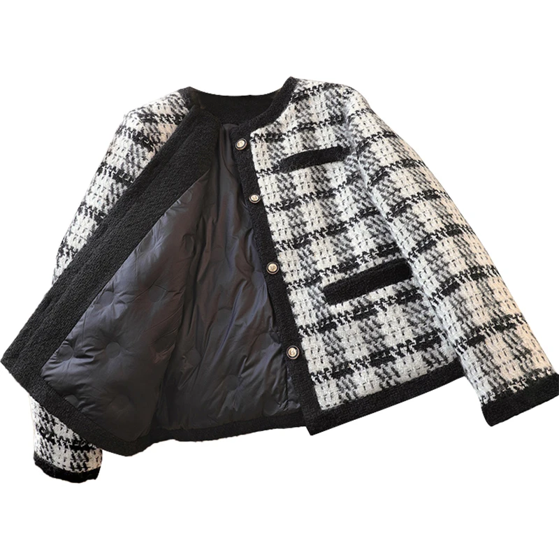 2024冬装新款女装时尚小香风撞色千鸟格90绒羽绒外套S43B4775Y