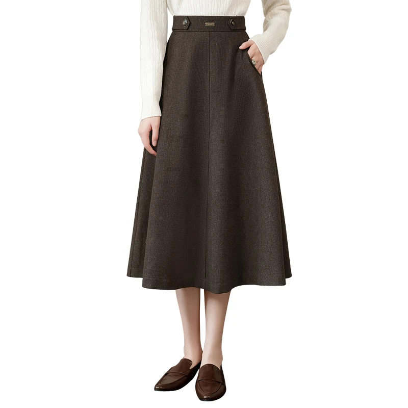 2024冬装新款女复古中长款绵羊毛半身裙高腰A字裙S44Y9052B
