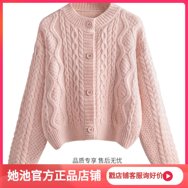 2024秋装新款女时尚宽松显瘦淑女圆领单排扣长袖针织衫S43X3004Z