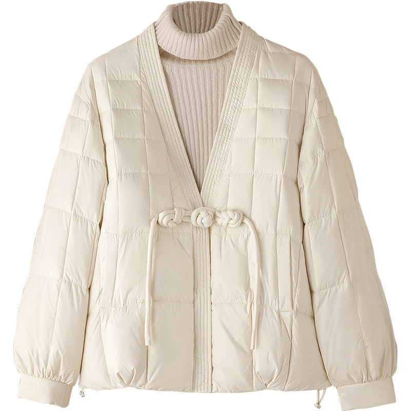 2024冬装新款女纯色宽松盘扣长袖外套国风90绒羽绒服S44B4819Y