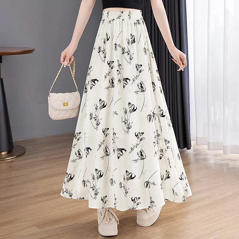 2025秋装新款女时尚优雅松紧高腰A字飘逸撞色碎花半身裙S41R0643B