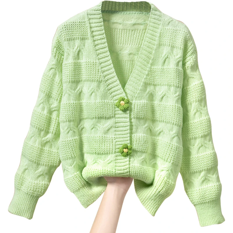 2025春装新款女时尚宽松休闲简约洋气单排扣长袖针织衫S33H0036Z