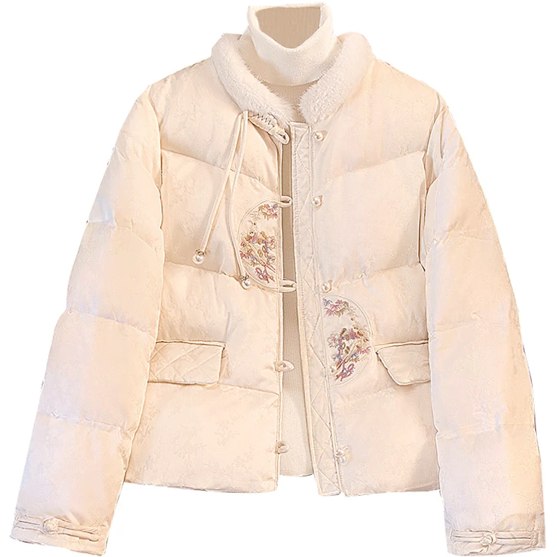 2024冬装新款女装国风刺绣毛领外套长袖新中式羽绒服S44B4917Y