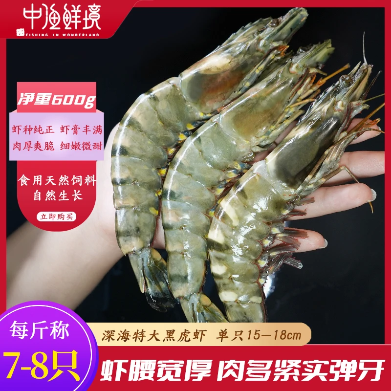 【复购率超90%】大号冷冻急冻黑虎虾新鲜远洋海捕鲜冻老虎虾600g/盒
