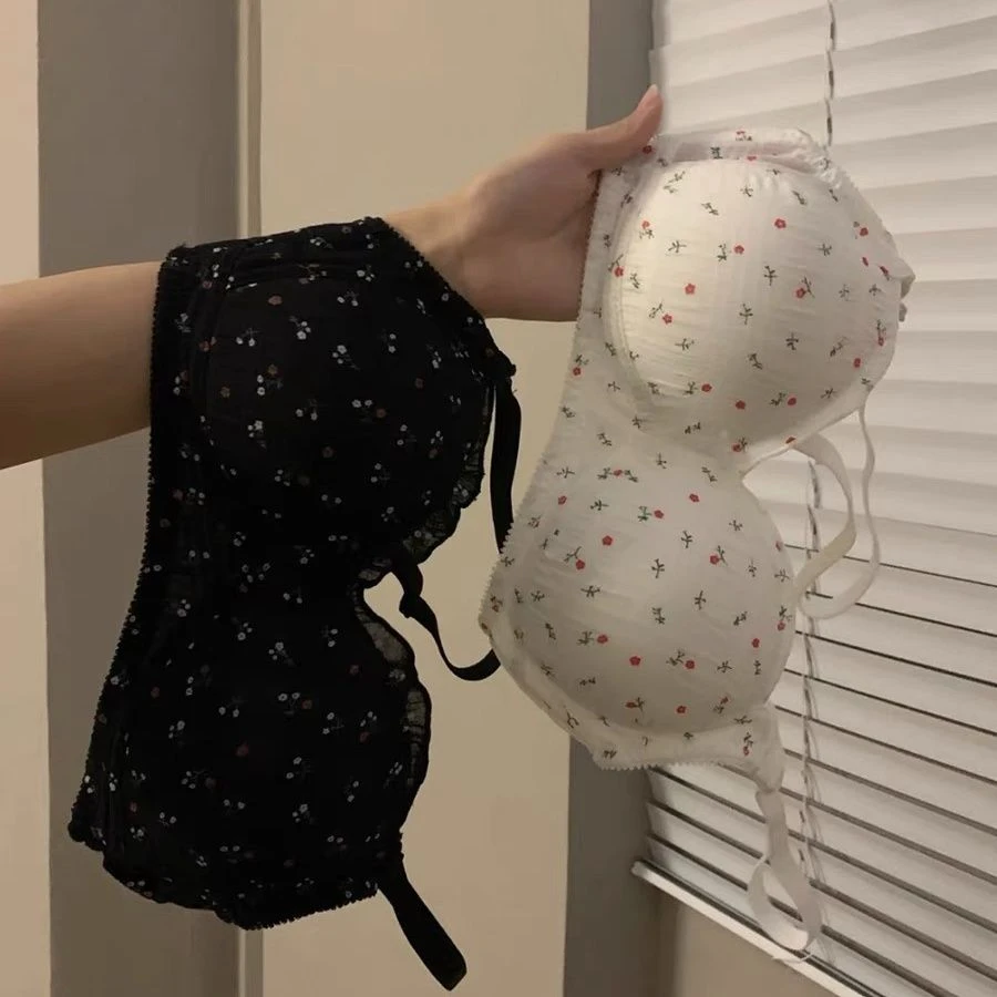 甜美可爱碎花小胸胸罩无钢圈聚拢文胸收副乳防下垂舒适内衣女夏季