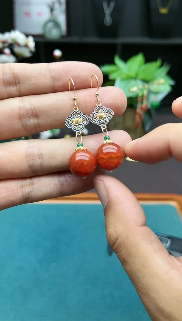 【闪购商品】玛瑙/玉髓耳钉银S925镶嵌223000