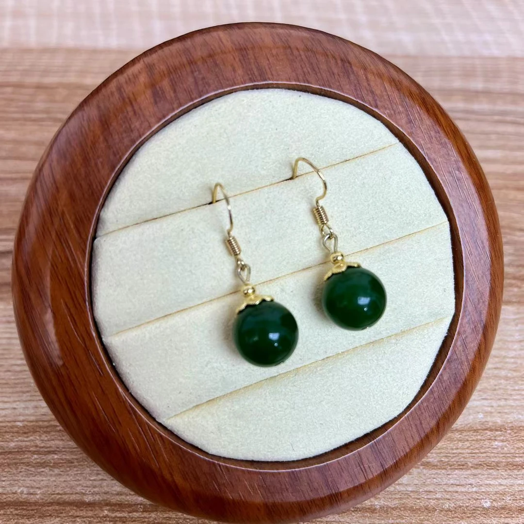 438国风简约菠菜绿圆珠耳饰
