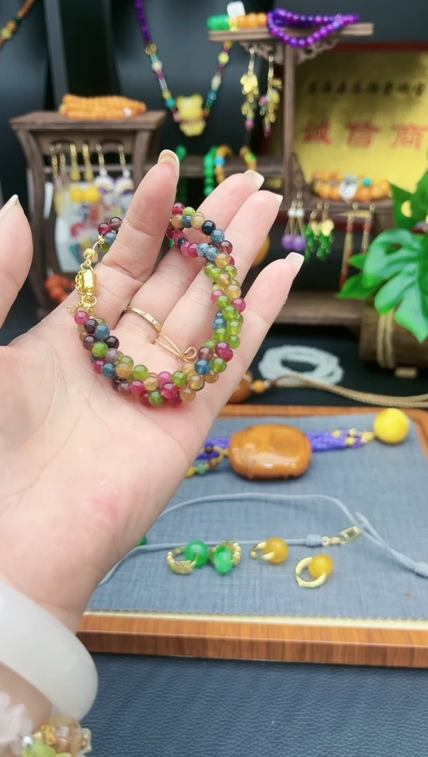 【闪购商品】碧玺手链银S925镶嵌多彩麻花手链