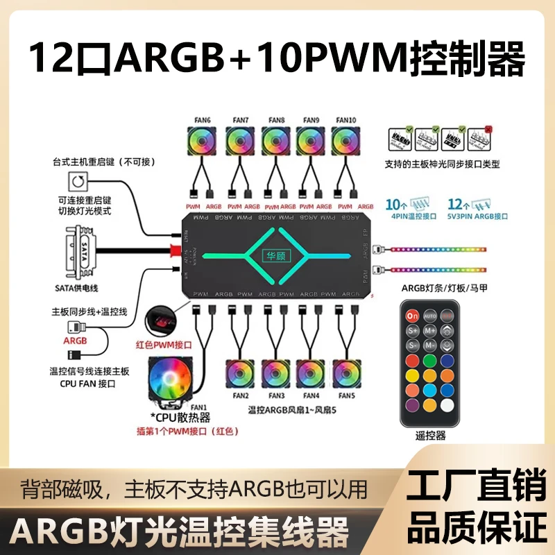 电脑ARGB散热风扇argb控制器棱镜利民5V3针PWM温控风扇红色