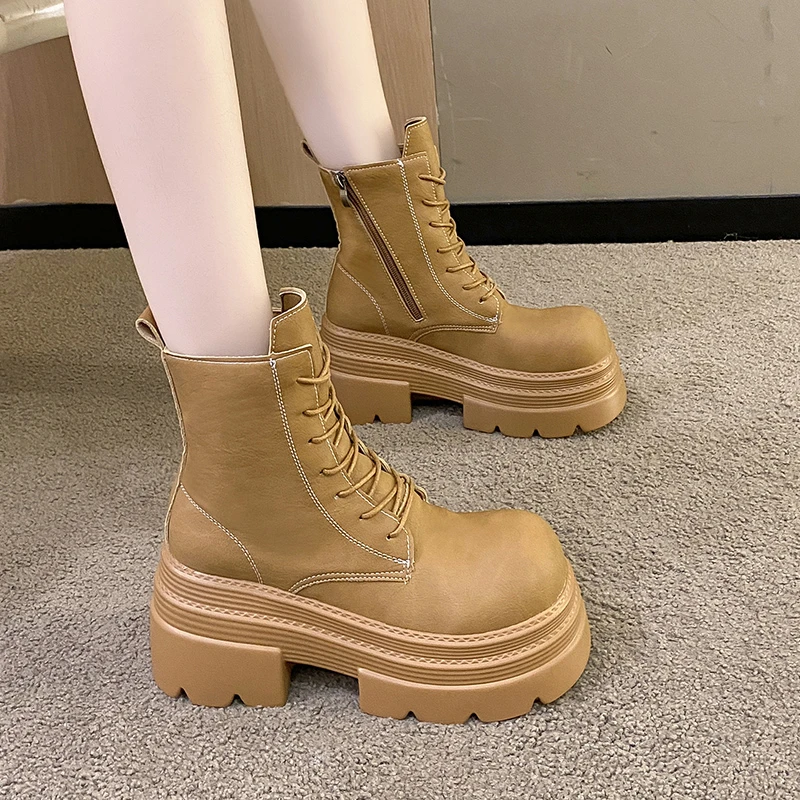 厚底骑士靴女秋冬小个子短靴2024新款百搭增高瘦瘦高跟马丁靴10cm