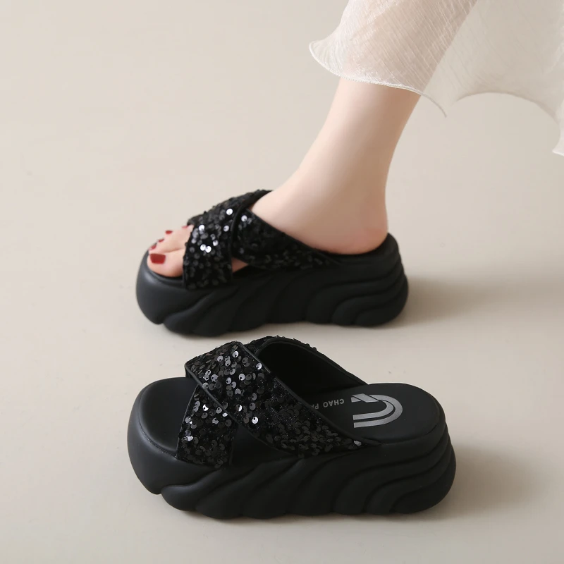 踩屎感拖鞋女夏外穿时尚厚底松糕一字拖2025新款百搭小个子凉拖鞋