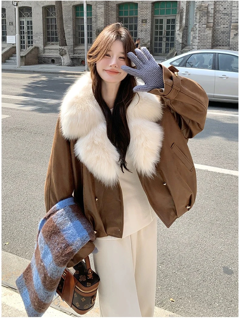 大毛领皮毛一体派克服女冬2024新款美拉德高级感高端皮草大衣