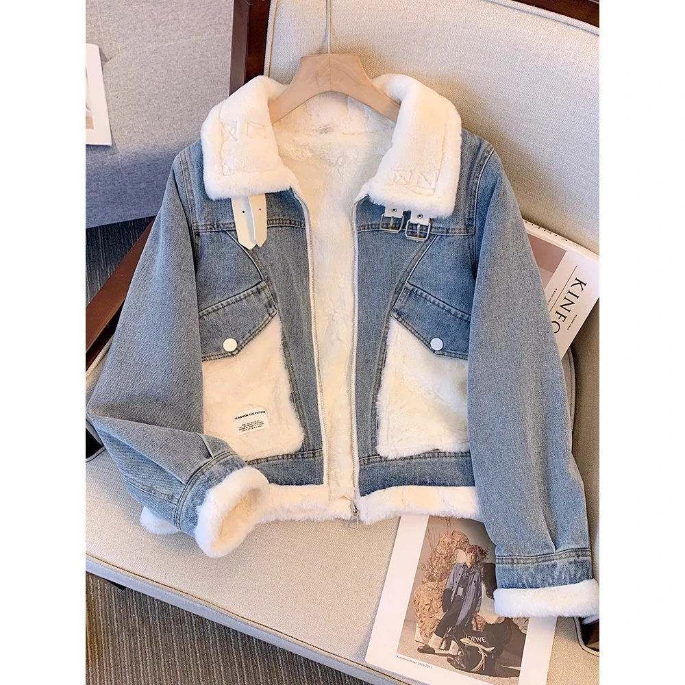 加绒加厚牛仔外套女2024新款爆款秋冬小个子宽松女士短款冬季衣服