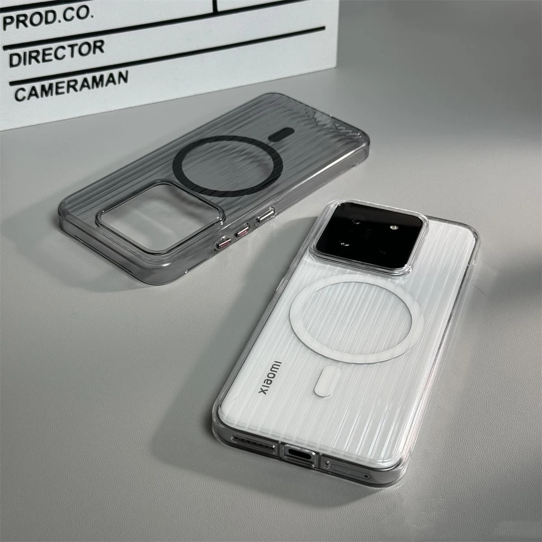 适用小米15PRO苹果15华为60三星24简磁吸瓦楞手机壳高透无线充电