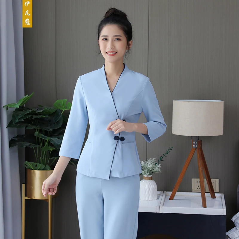 高级美容院足浴足疗技师工作服女秋季养生SPA会所美容师气质工衣