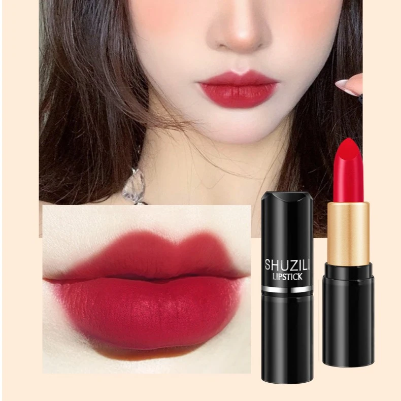 轻薄姨妈色正品口红不粘杯乌梅子酱牛血色鸽血红枣红色哑光送女友