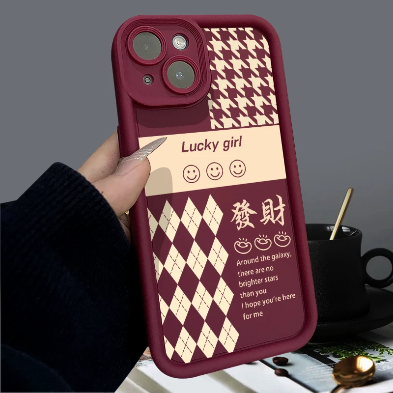 发财千鸟格苹果15promax壳防摔iPhone14/12/13全包11/xr/xs简约xs