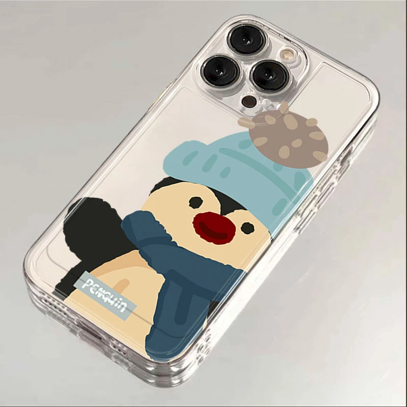 可爱冬日企鹅苹果15壳14promax硅胶13pro透明12高级11全包XS趣味