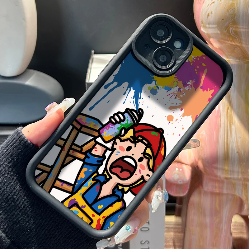 彩色涂鸦男孩苹果15手机壳iphone14防摔13promax/12时尚11/XR全包