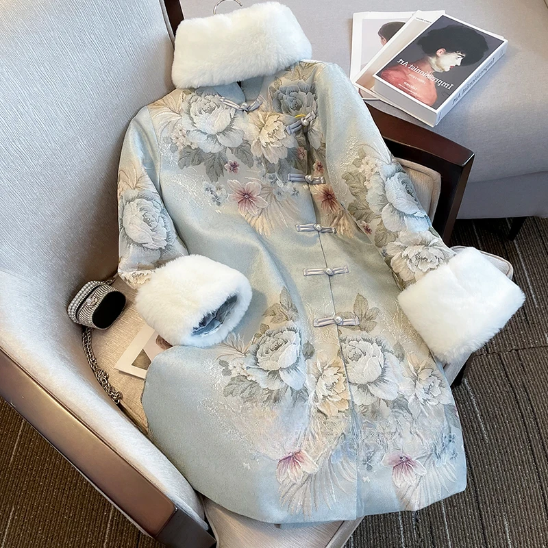 复古国风新中式夹棉加厚年轻改良旗袍中长款棉袄外套唐装棉服女冬