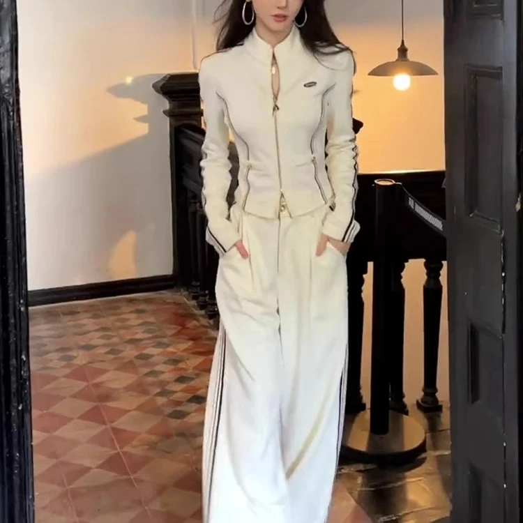 港风炸街高级休闲运动套装女秋洋气显瘦修身卫衣高腰阔腿裤两件套