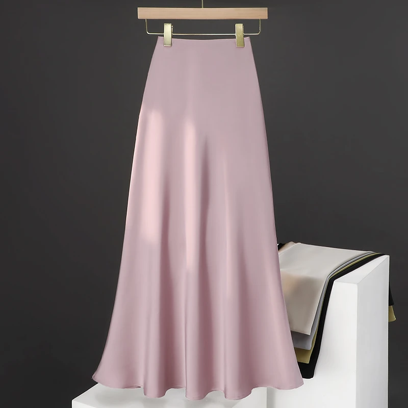 法式珠光粉色流光半身裙女2024显瘦绸缎面醋酸鱼尾裙到脚踝长裙子
