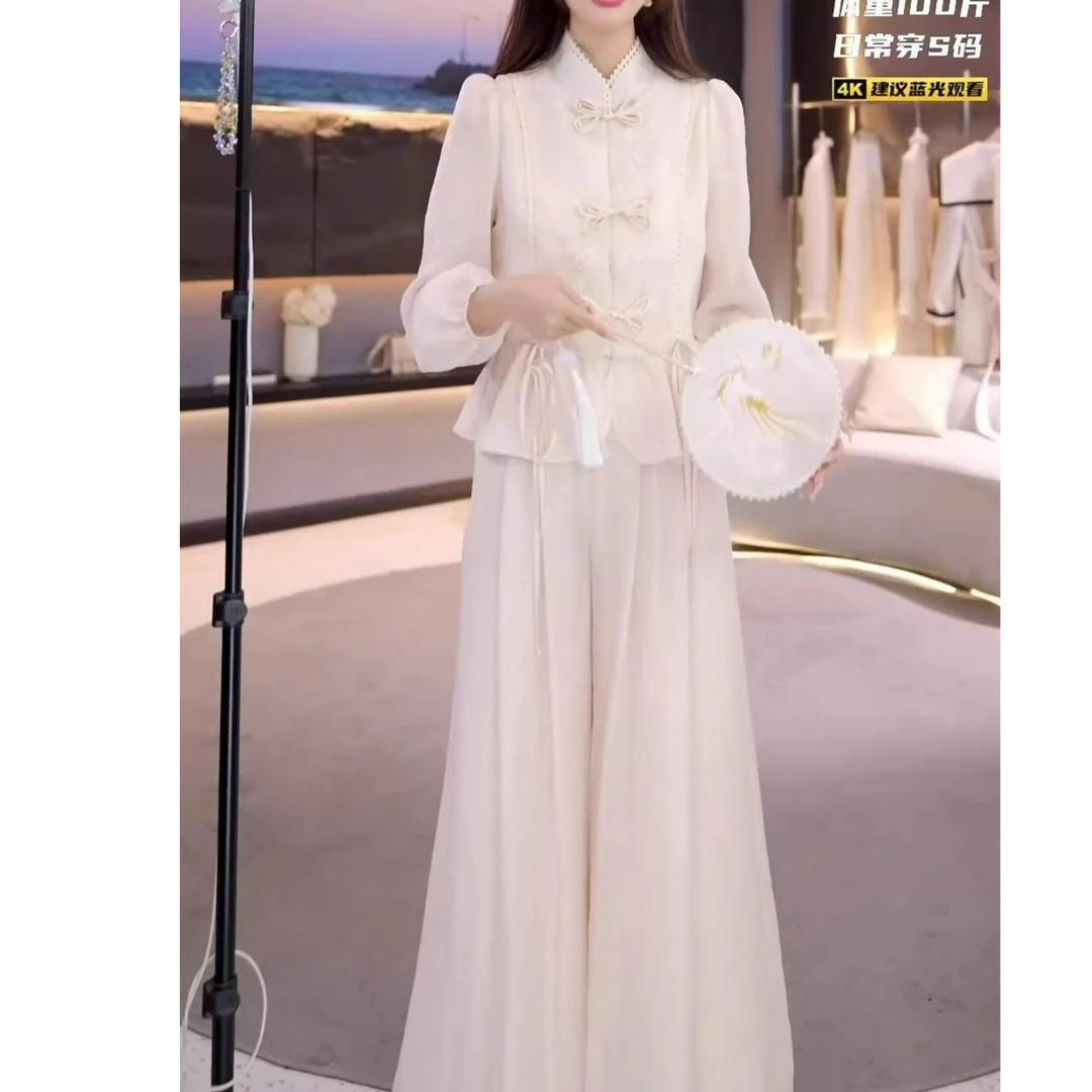 超仙气质时尚套装女2024秋冬季新款新中式国风上衣宽松显瘦阔腿裤