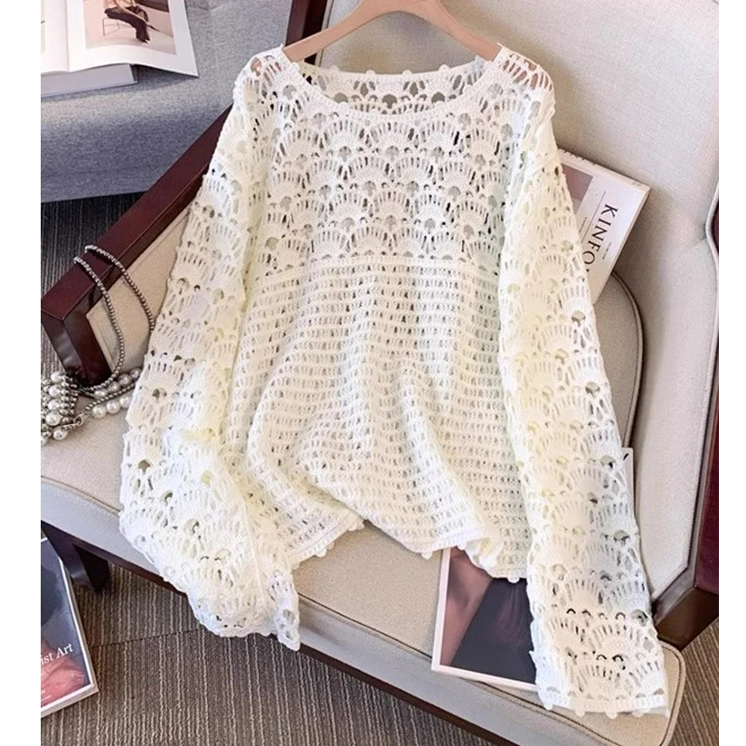 法式钩花镂空针织衫大码女装2024秋冬胖mm外搭罩衫安可拉红色上衣