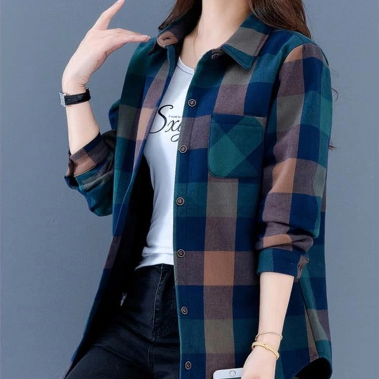 中年妈妈休闲百搭格子衬衫女士时尚洋气2024春秋冬季新款上衣外套