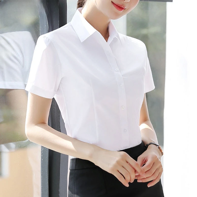 夏季短袖白衬衫女气质衬衣时尚正装职业装修身显瘦百搭工作服工装