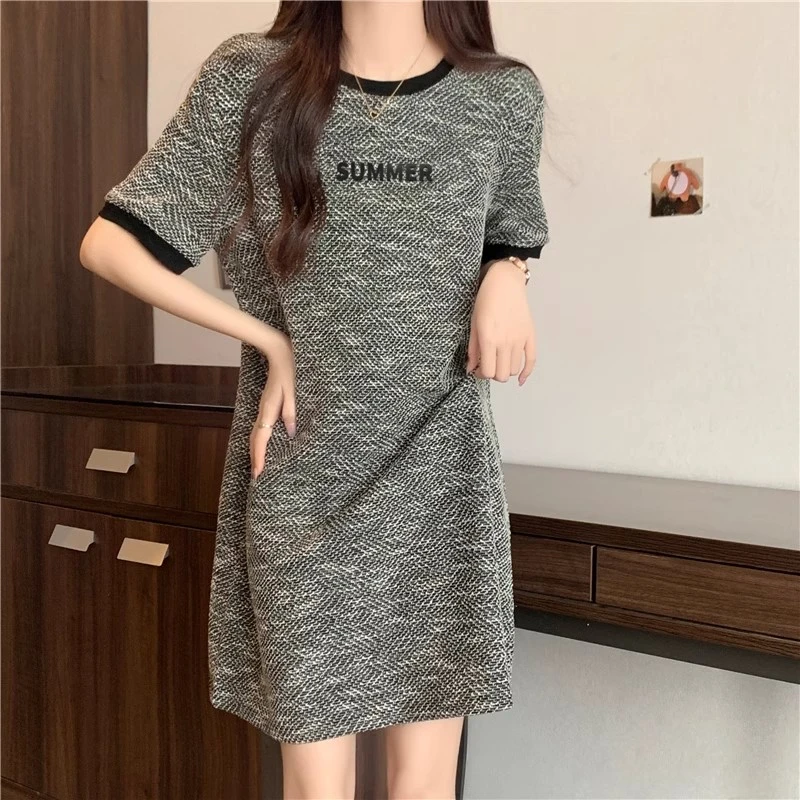 大码女装2024年夏季胖mm遮肚藏肉裙子梨形身材宽松休闲t恤连衣裙