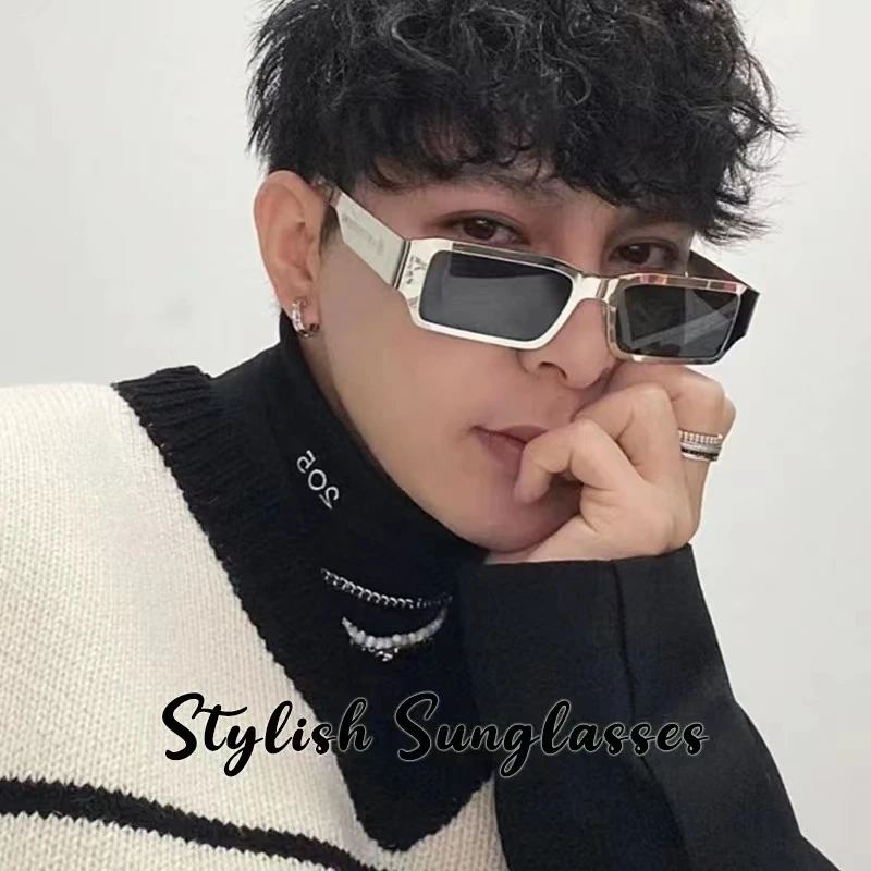 欧美金属墨镜跨境批发长脸欧美风朋克网红街拍墨镜长方形太阳镜