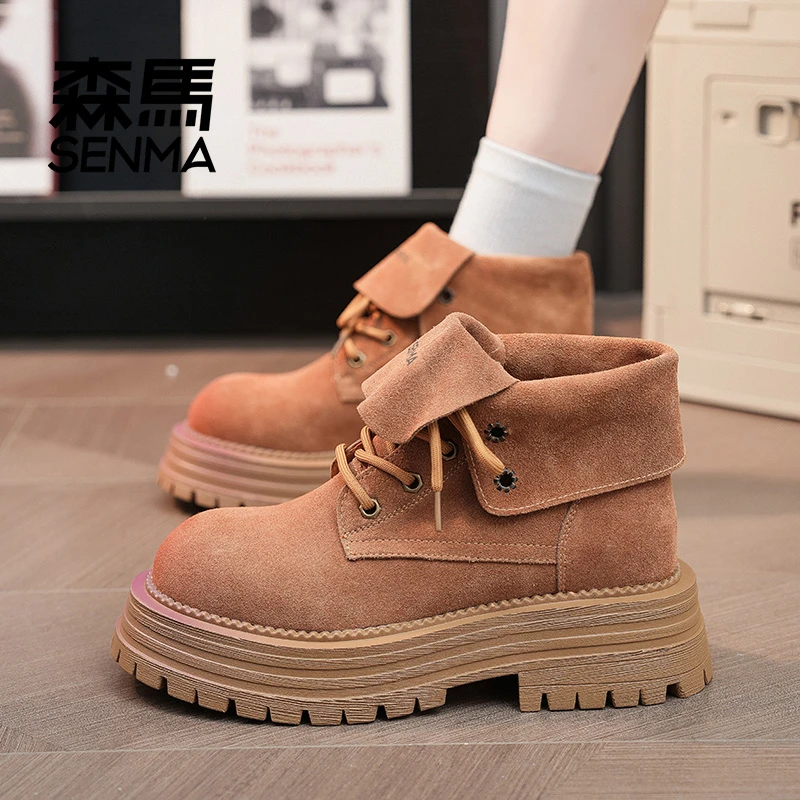 森马/SENMA秋季上新高帮女鞋潮流马丁靴时尚百搭秋冬增高复古港风
