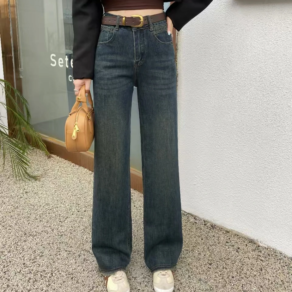 新秋款窄版直筒牛仔裤复古时尚百搭水洗女士套装2025新款爆款洋气