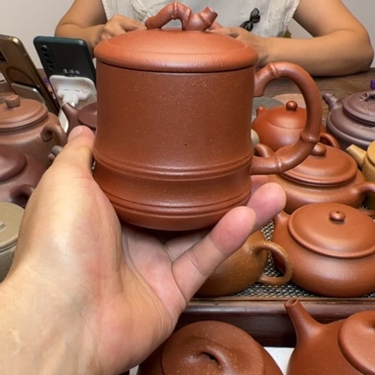 红泥茶杯红降坡泥手工制作盖杯320c c