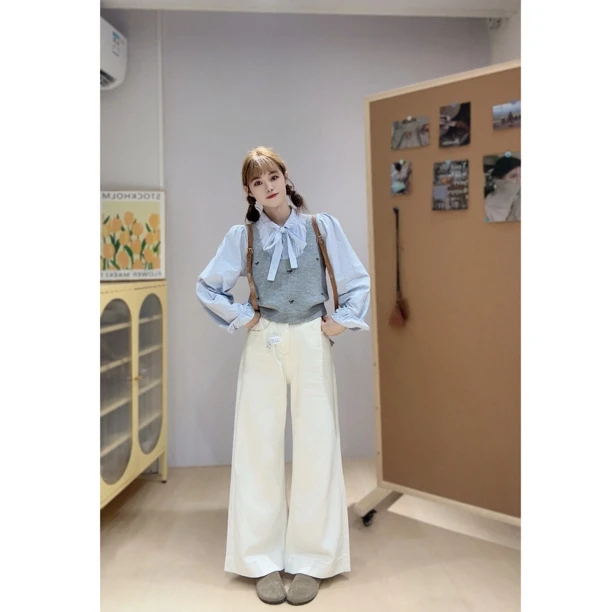 拾一【很好穿】小个子白色阔腿裤配腰带