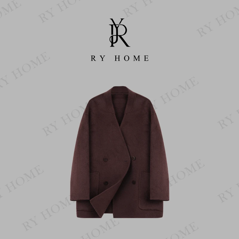 【容雨RYHOME】绵羊毛＋牦牛绒意式复古双排扣廓形V领大衣243W2003
