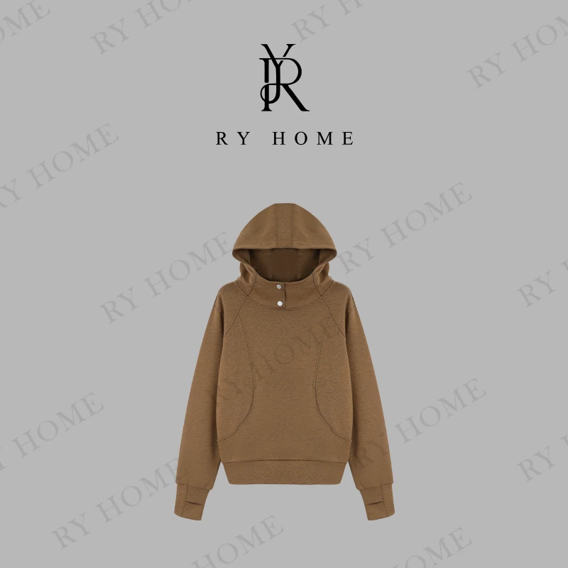 【容雨RYHOME】“琳琅”慵懒风运动短款半高领连帽卫衣243Y1059