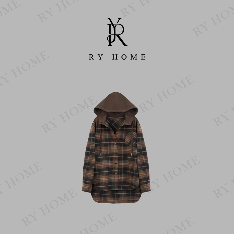 【容雨RYHOME】日系复古格modern宽松双落肩连帽中长款外套243W1903