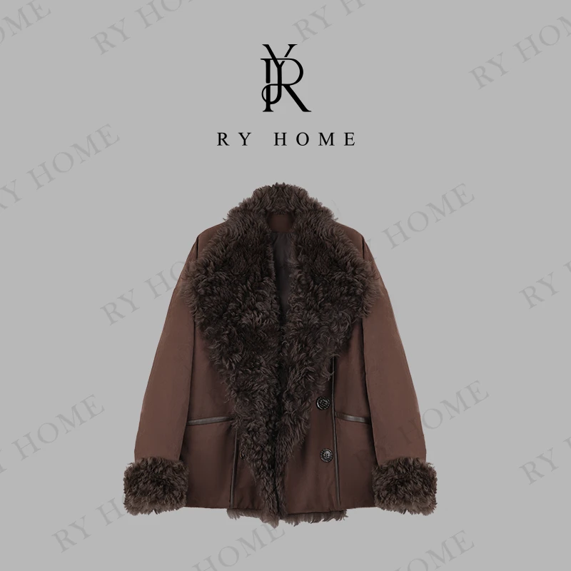 【容雨RYHOME】90白鹅绒~大翻领皮毛一体羽绒外套244YF1256