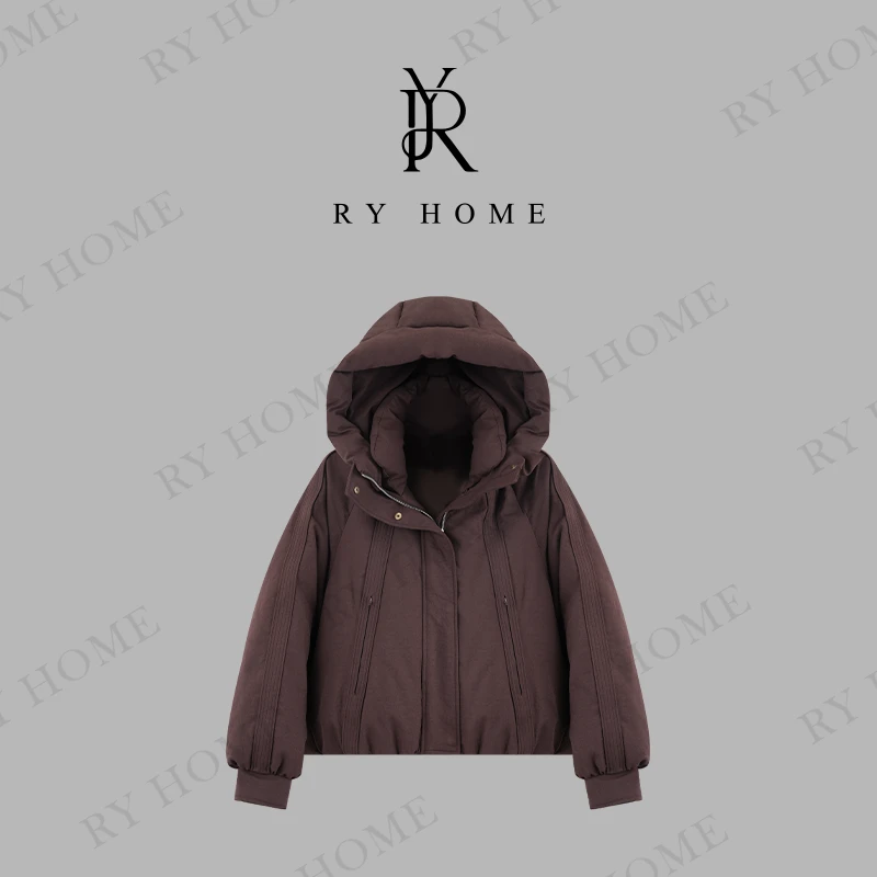 【容雨RYHOME】90鹅绒~连帽短款中空纱羽绒服244YF1214