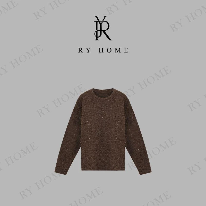 【容雨RYHOME】“半糖摩卡”复古金银丝亮片慵懒毛衣243M2661