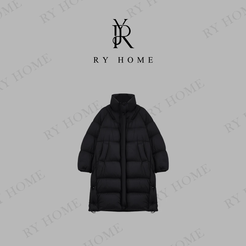 【容雨RYHOME】90白鹅绒~黑美人立领云朵中长款羽绒服244YF1199